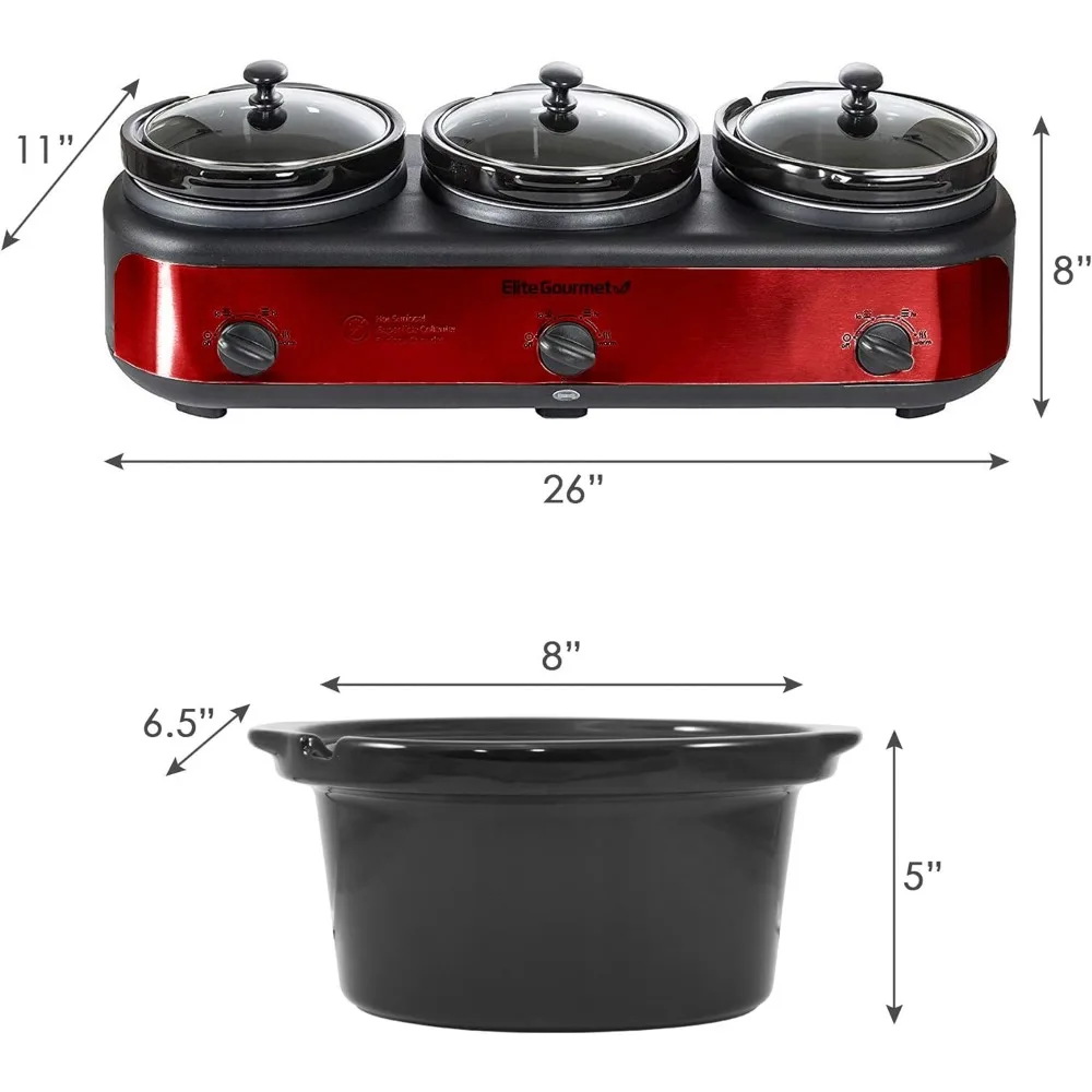 خادم بوفيه بوتاجاز ثلاثي البطء ، درجة حرارة قابلة للتعديل ، آمن لغسالة الصحون ، أواني سيراميك بيضاوية الغطاء ، سعة 3 × ، أحمر ، أحمر