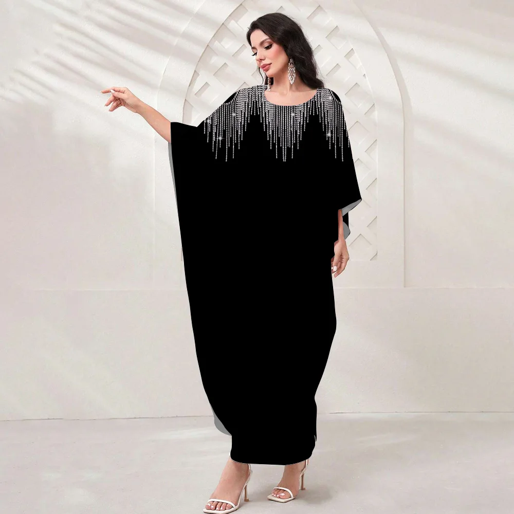 2024 Ramadan Eid nuovo Abaya musulmano per le donne Dubai Islam farfalla manica a pipistrello Robe Femme Demure Printi Maxi Kebaya Vestidos