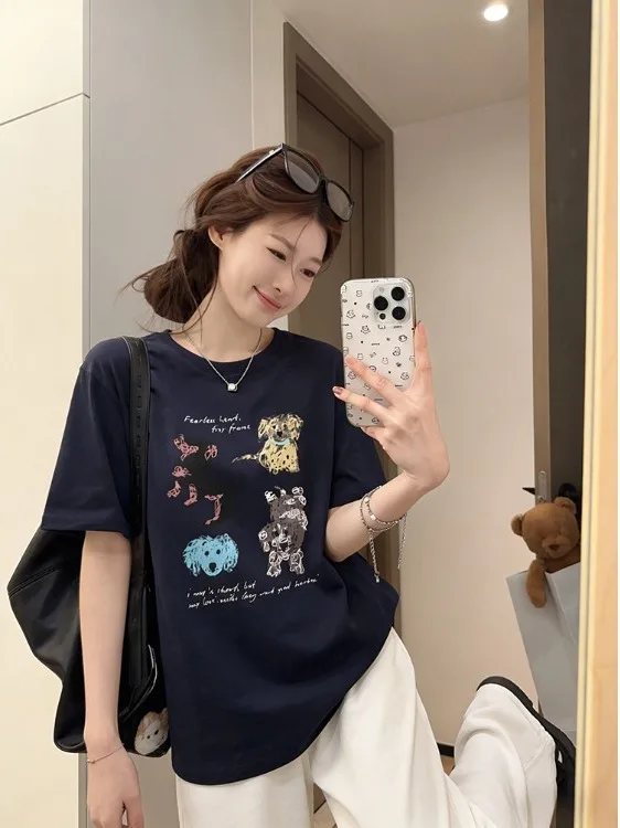 

plus Size Women's Retro Cartoon Graffiti Short Sleeve T-Shirt Casual Loose Summer Top Trendy Commute Style Pure Cotton Skin-f...
