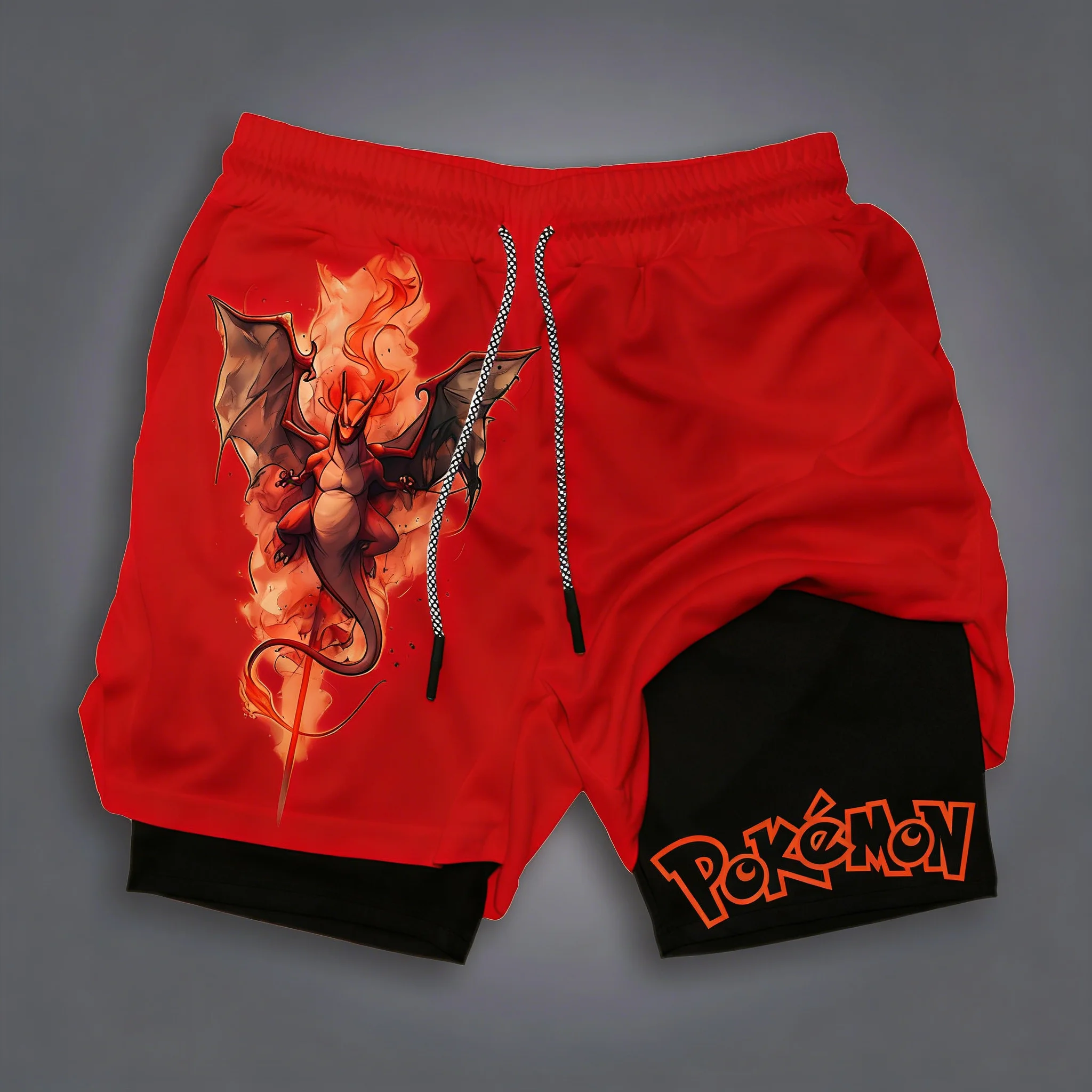 

Pokemon Anime Pikachu Gengar Peripheral Double-layer Shorts Summer Men's Fitness Fashionable Breathable Sports Pants