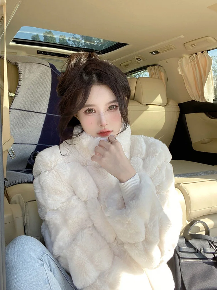 2025 ملابس نسائية موضة تقليد معطف فرو الأرنب الكسول شتاء جديد 1117 #3
