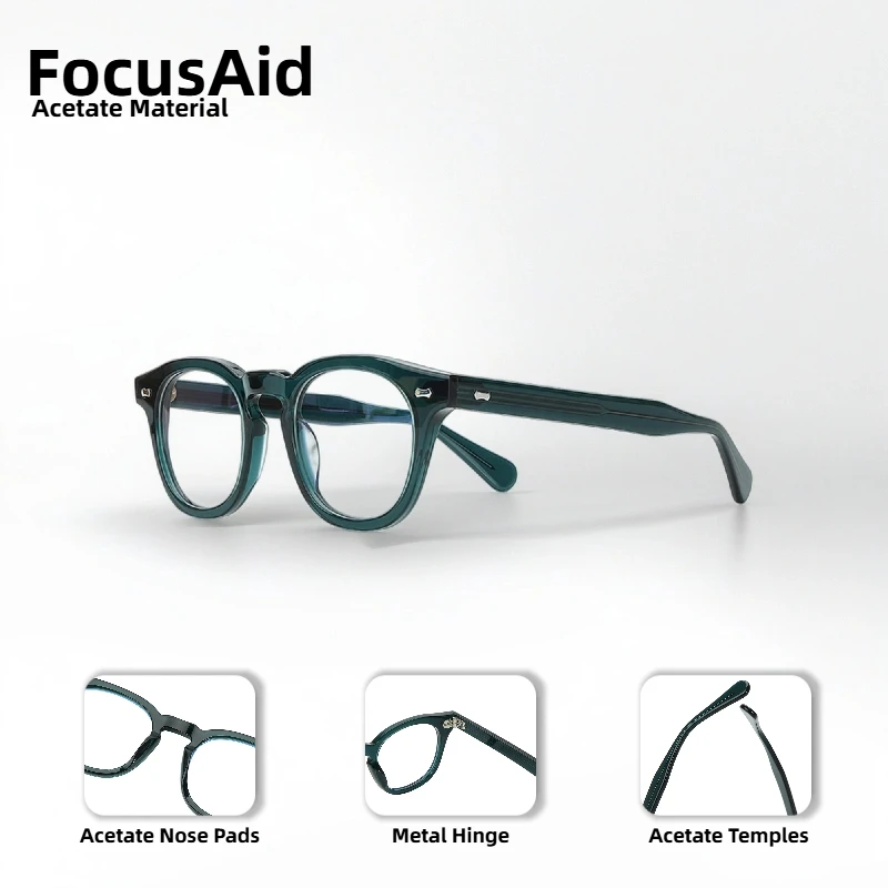 

Retro Classic Rivet Design Optical Glasses For Unisex, High Quality Oval Acetate Frame With Clear Lens Decoration
