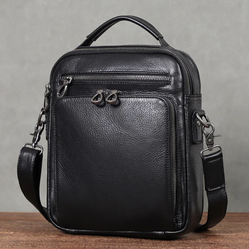 Fashion Genuine Leather Men's Messenger Bag Multi-layer Large Capacity Crossbody Bag Top Quality Sling Shoulder Bag Tote Purses