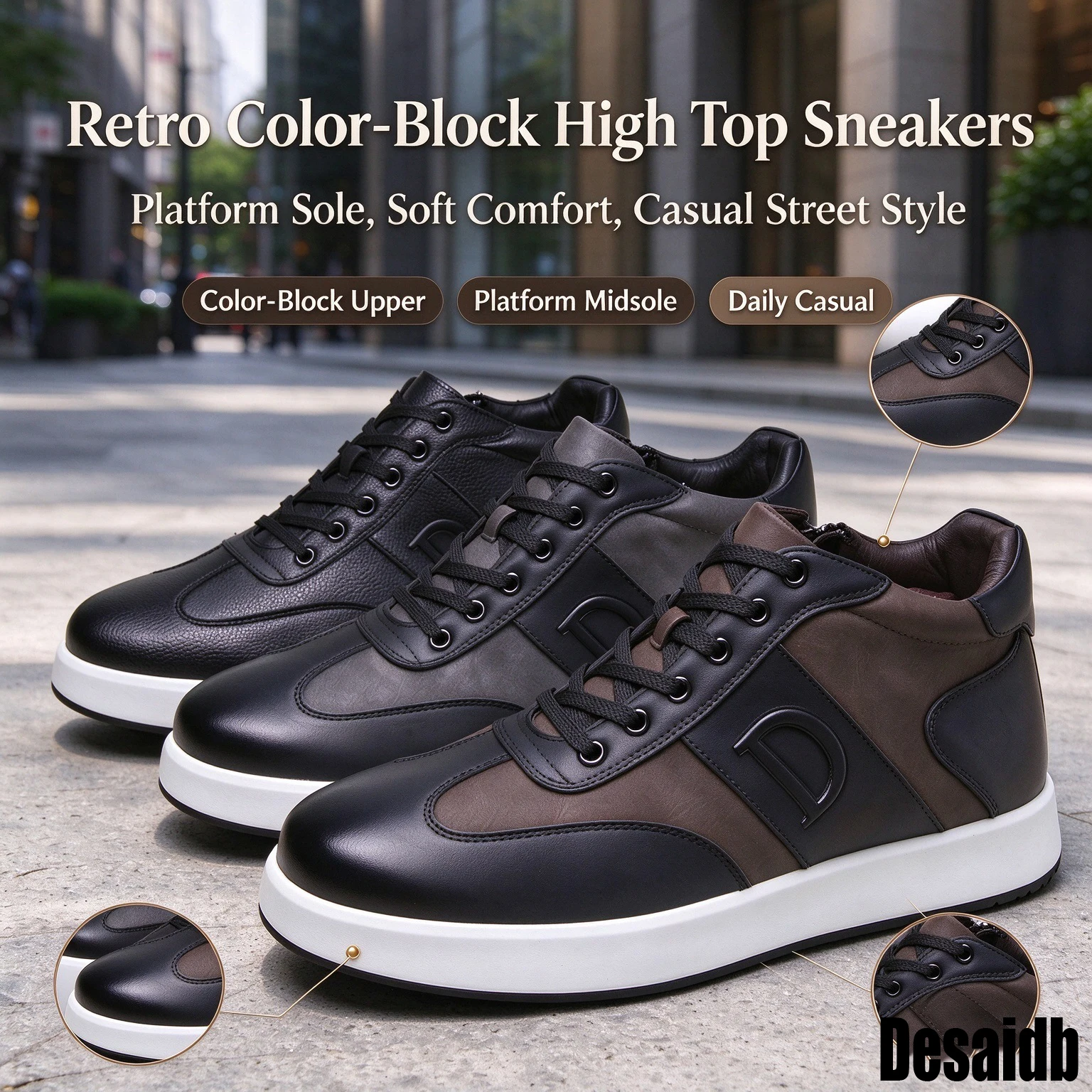 New Arrival Men's Autumn Winter Warm Platform Sneakers, Letter‑Design Fashion Casual Shoes, Classic Versatile Non‑Slip