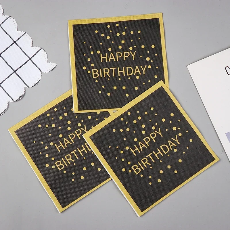 Birthday Party Colorful Printing Napkins Square Paper Napkins Gold Lettering on Black Background Paper Placemats 20pcs/pac 33cm