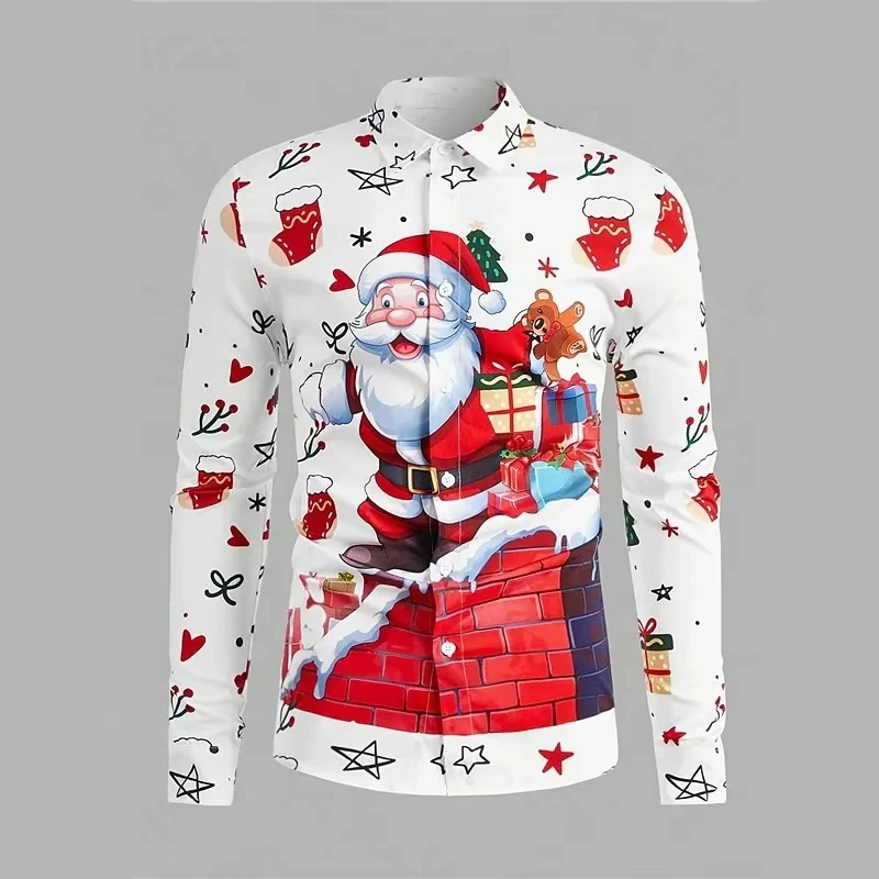 

Santa Claus 3d Printed Shirts Men Fashion Christmas Shirt Long Sleeve Casual Street Shirts Boys Single-Breasted Blouse Clothing