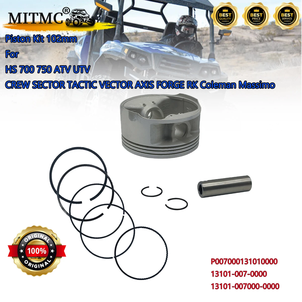 MITMC Piston Kit 102mm For HS 700 750 ATV UTV CREW SECTOR TACTIC VECTOR AXIS FORGE RK Coleman Massimo 13101-007-0000