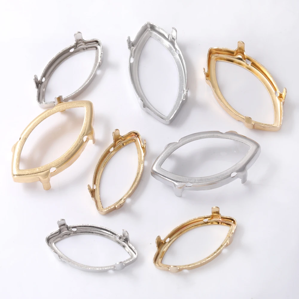 

17x32 мм рамка со стразами Navette, полые золотые когти для страз, утолщенный медный материал для шитья, когти, основа для камней