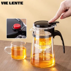 750ML Tea Pot with Infuser Thickened Glass Heated Resistant Flower Scented Tea Pot One-button Filtering Tea Separation Kettle