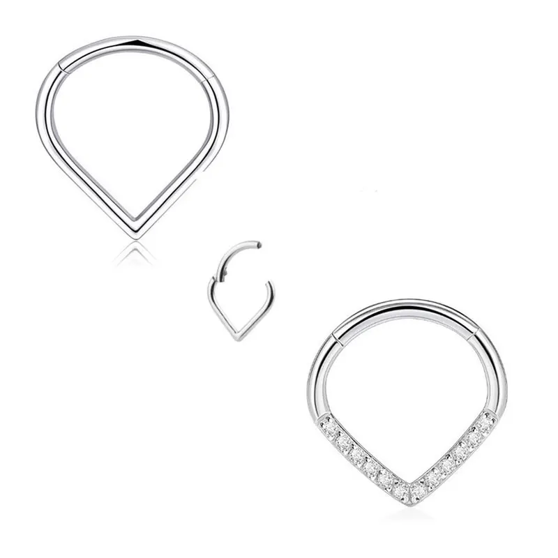 316L Surgical Steel 16G Hinged 8-10mm Teardrop Septum Piercing Jewelry Nose Ring Earlobe Pillow Ring Earring