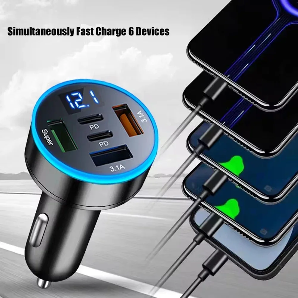 5 In 1 USB Charger Adapter Car Phone Fast Chargers Invert Dual PD Port Flash Charging Convertion Adapters 12V-24V DC