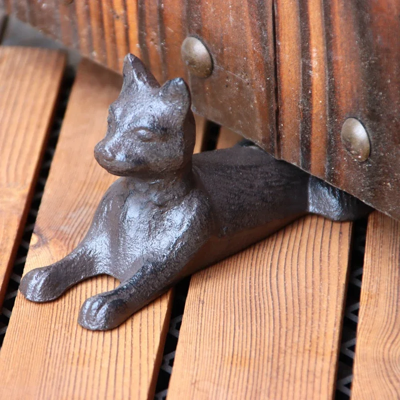 

Vintage Garden Door Stop Courtyard Animal Door Guard Creative Cast Iron Rust Color Process Puppy Door Stopper Home Decoration