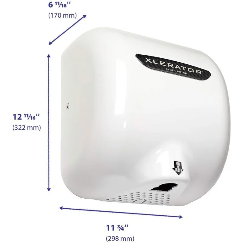 XL-BW Automatic High Speed Hand Dryer with White Thermoset (BMC)Cover and 1.1 Noise Reduction Nozzle, 12.5 A, 110/120 V