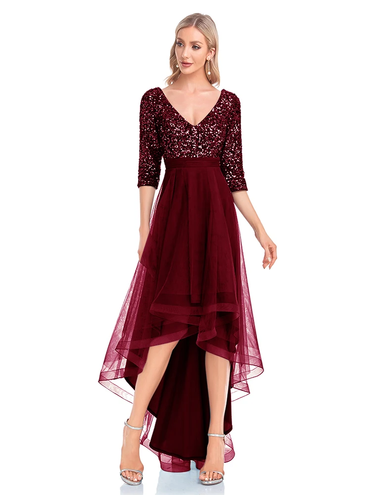 

Роскошное вечернее платье из тюля длиной до пола с v-образным вырезом, женское элегантное вечернее платье макси с блестками и короткими рукавами, коктейльное платье