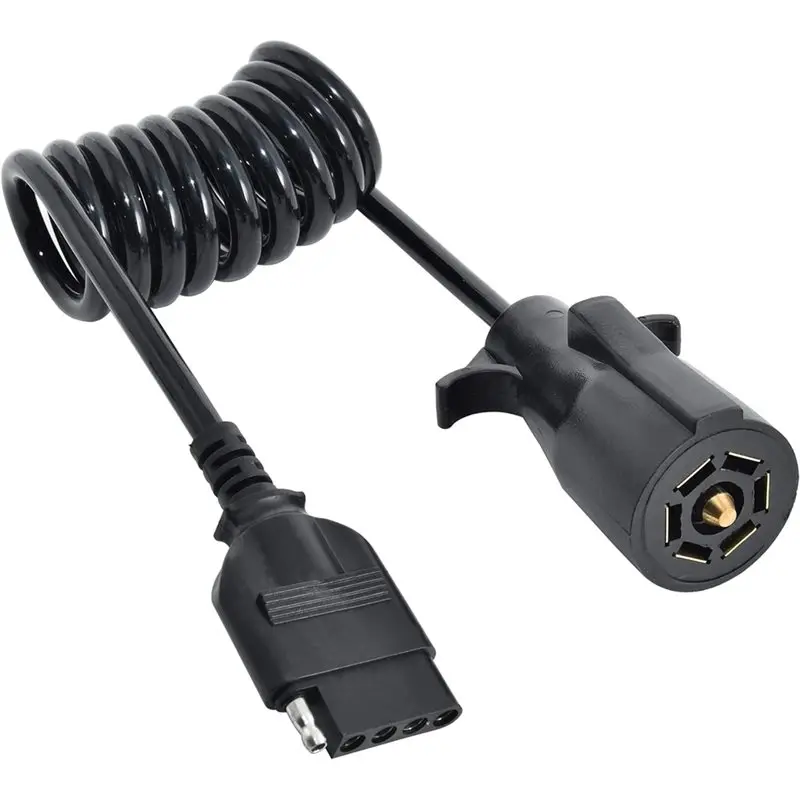 【Top Store!!】 For RV Boat Trailer Truck Compatible 7 Way Round To 5 Way Flat Coiled Trailer Plug Adapter 7 Pin To 5 Pin Wiring