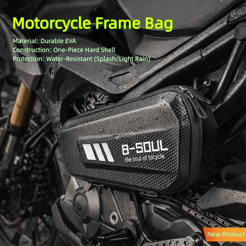 Moto Bag Hard Shell Triangle Frame Bag Motorcycle Accessories Side Bag- Waterproof Front Tube Storage Bag with Compartment