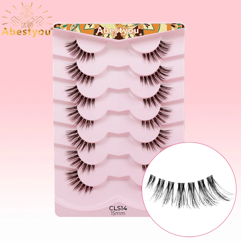 Abestyou benutzer definierte 3d 7 Paare wispy unsichtbare klare Band Faux Nerz Streifen kleine Wimpern Großhandel Faux Nerz natürliche kurze halbe Wimpern