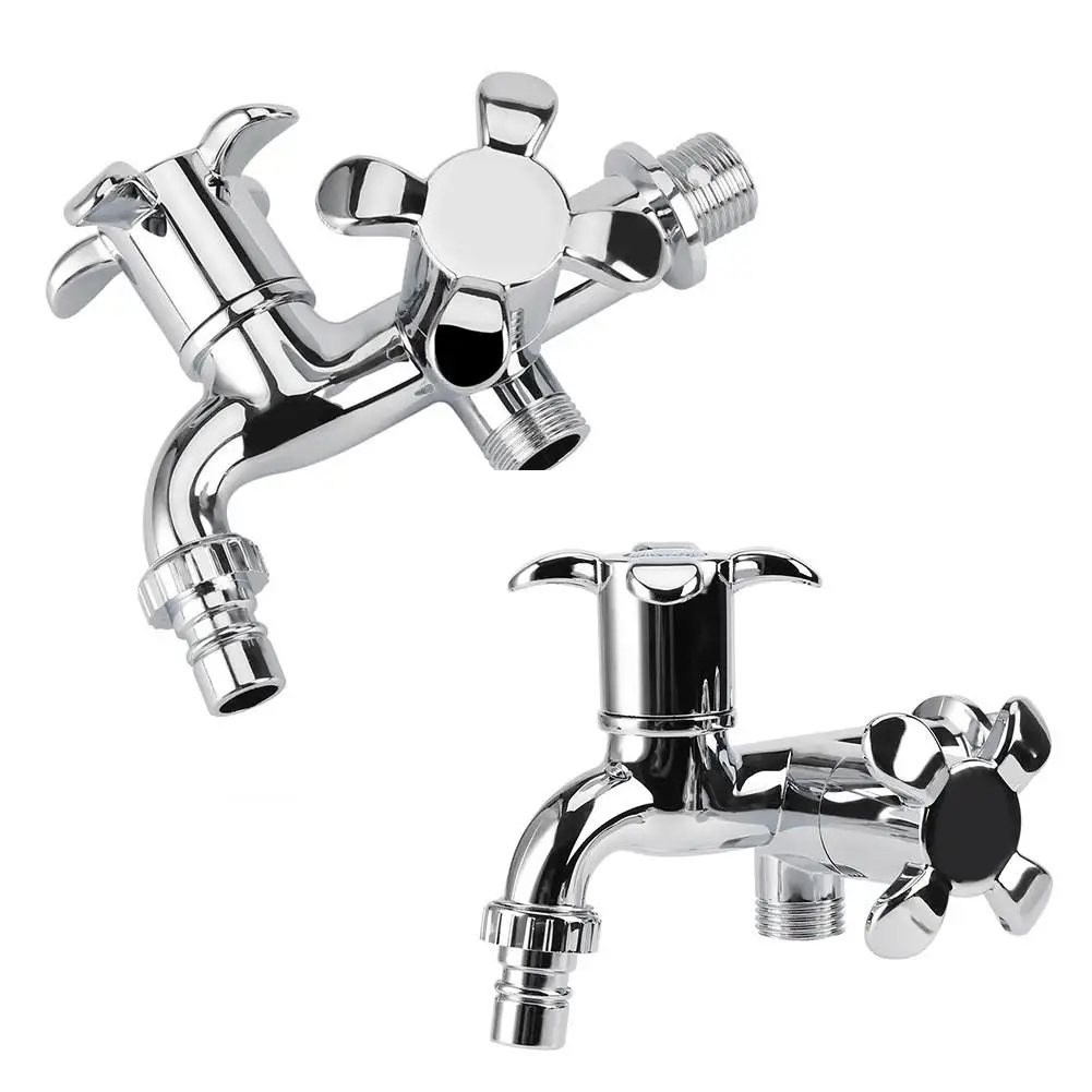 G1/2 Double Spout Water Faucet with Dual Switch for Sink & Basin - Bath Tool Accessory