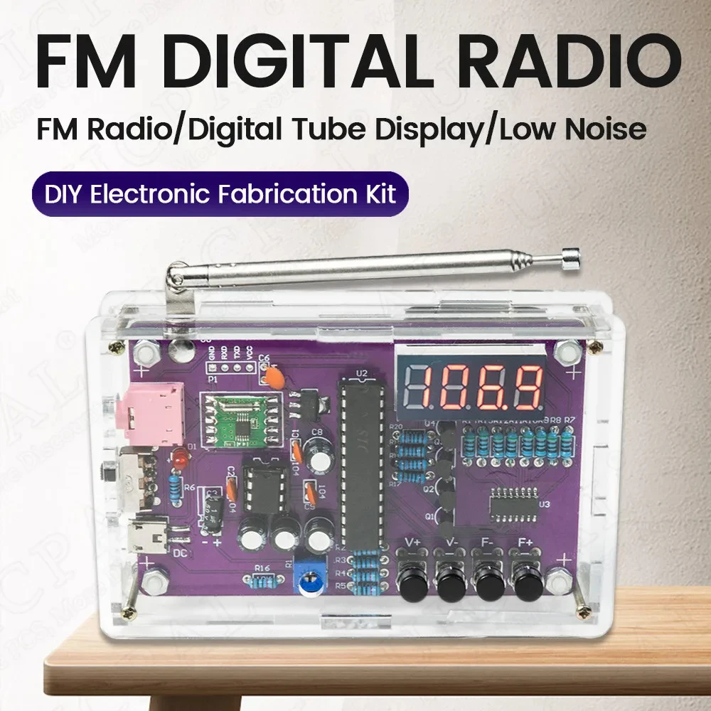 Kit electrónico de Radio FM DIY, proyecto de soldadura, práctica de soldadura, montaje de soldadura RDA5807S, frecuencia ajustable PCB 87-108MHz, doble potencia