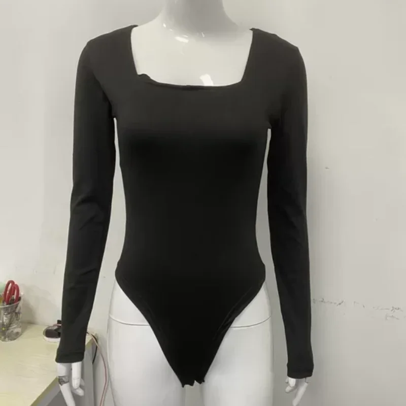 Strato base a maniche lunghe solido sexy alla moda Abbigliamento da donna Autunno Europeo Americano Street Body aderente con collo quadrato