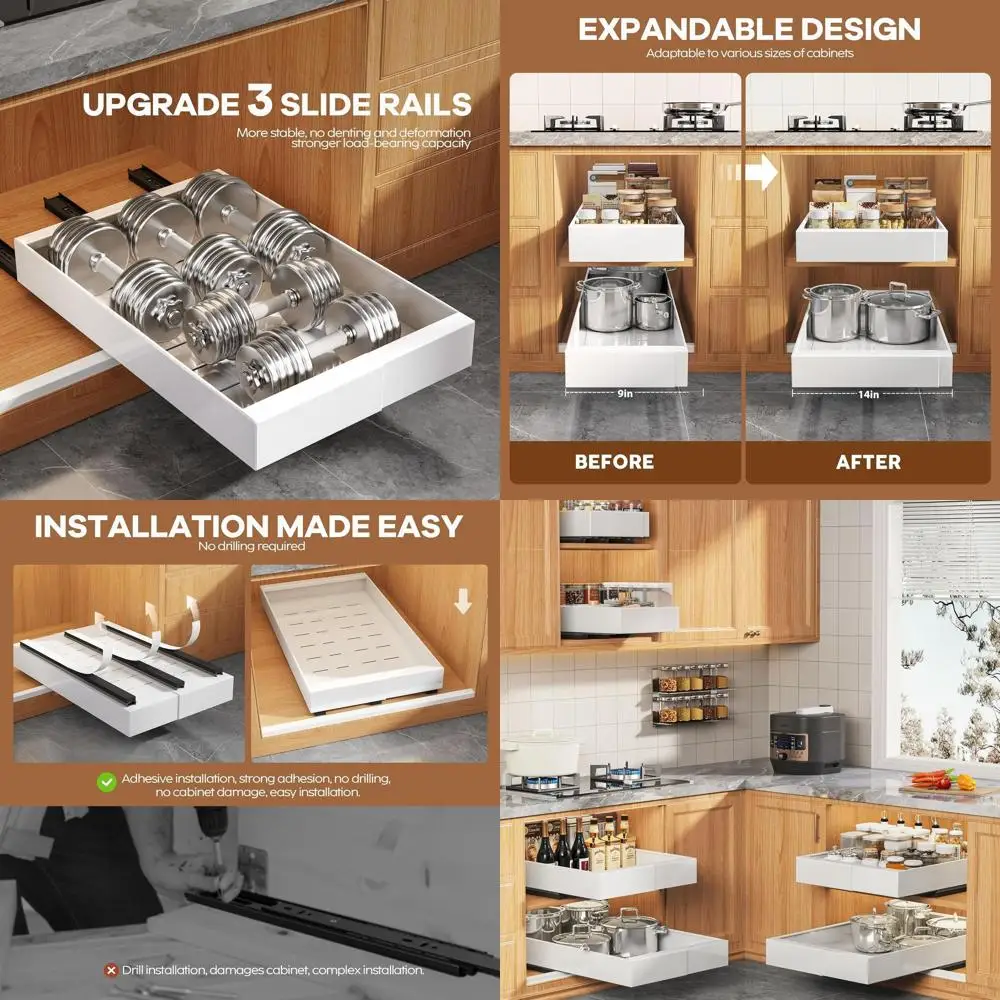 

Органайзер для шкафа с регулируемой шириной, 9-14,1 дюйма, глубина 21 дюйм, улучшенные направляющие, белый цвет