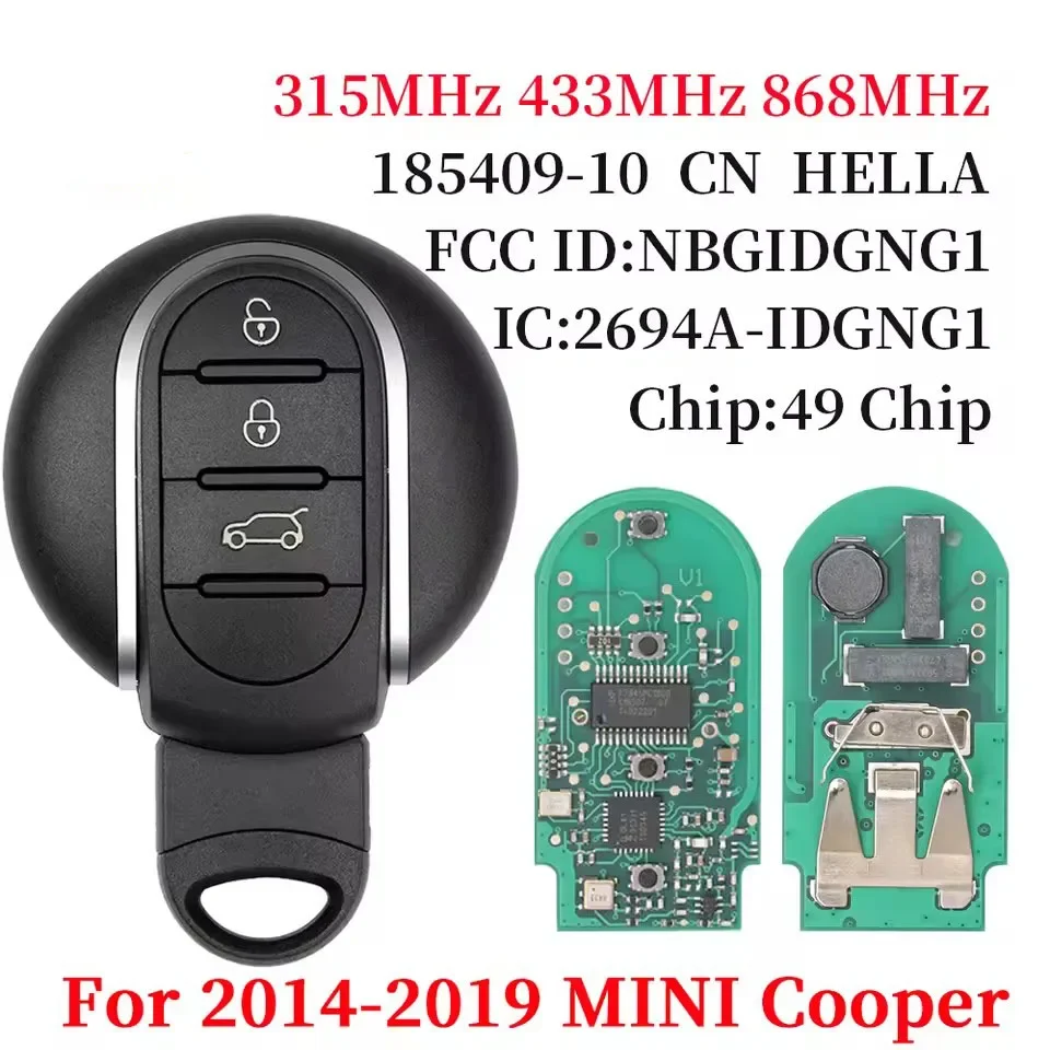 Xuri Car Remote Key For BMW Mini Cooper Countryman Clubman F54 F55 F56 F57 F60 2014-2018 315/433/868MHZ ID:49CHIP FCC:NBGIDGNG1.