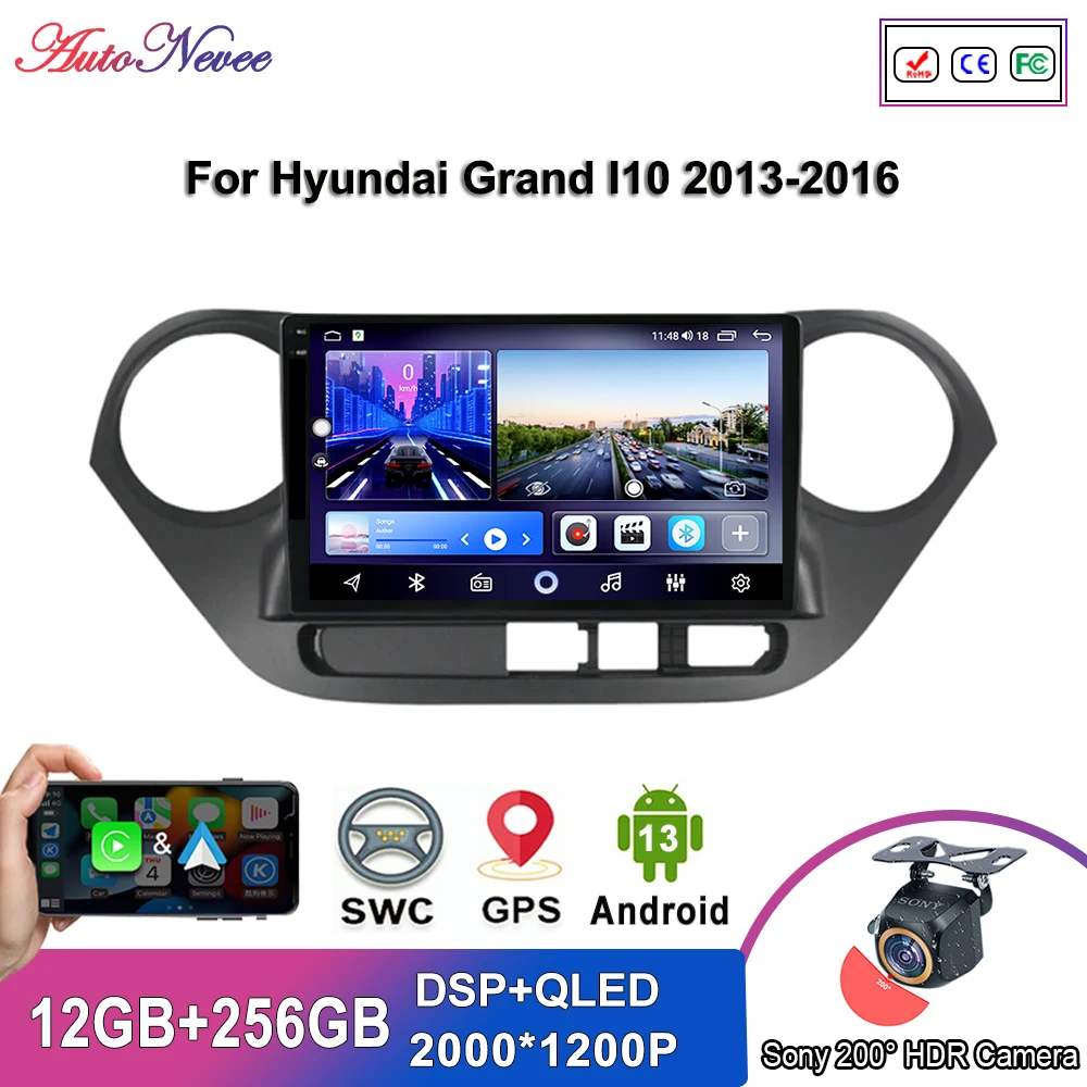 

Android14 CarPlay Радио для Hyundai Grand I10 2013-2016 Авто Радио Мультимедийный плеер GPS-навигация Стерео головное устройство без 2din DVD