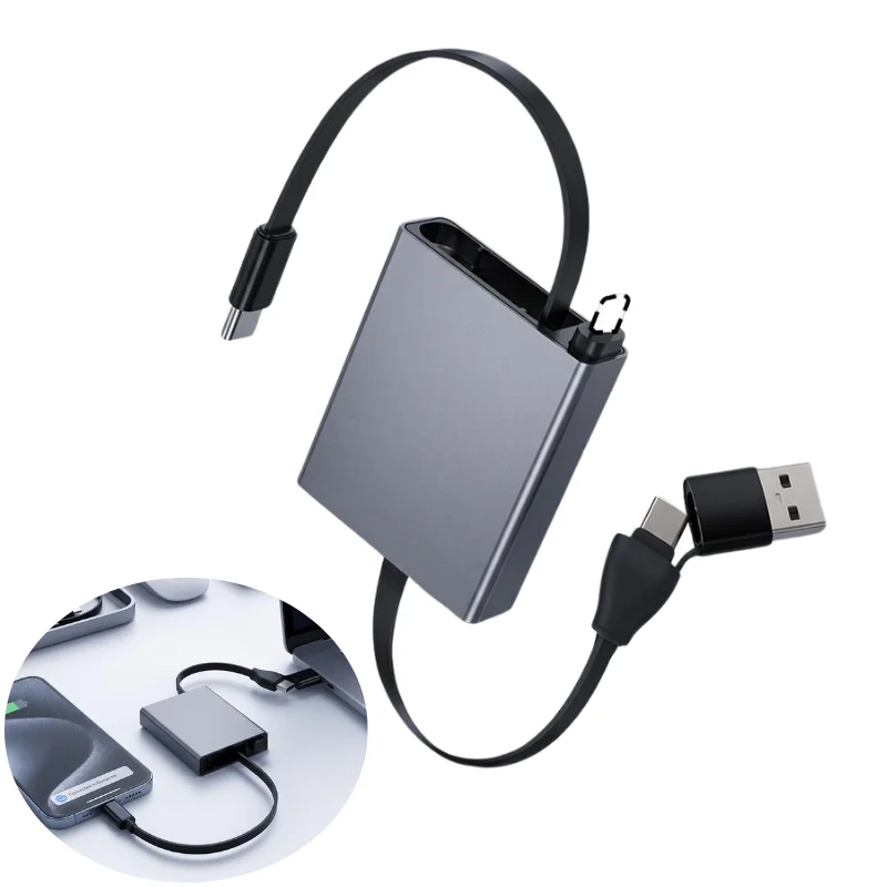Telescopic USB Cable Type C Adapter Portable 4 in 1 Type C Lightning USB Converter Travel Charging Data Transfer Connector