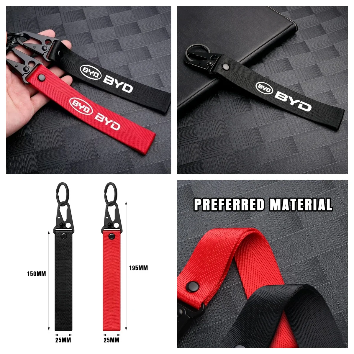 1Pcs Nylon Webbing Keychain Lanyard For BYD Atto 3 Yuan Plus Song Plus Han EV Tang EV Quick‑Release Key Ring Auto Decor Accessor