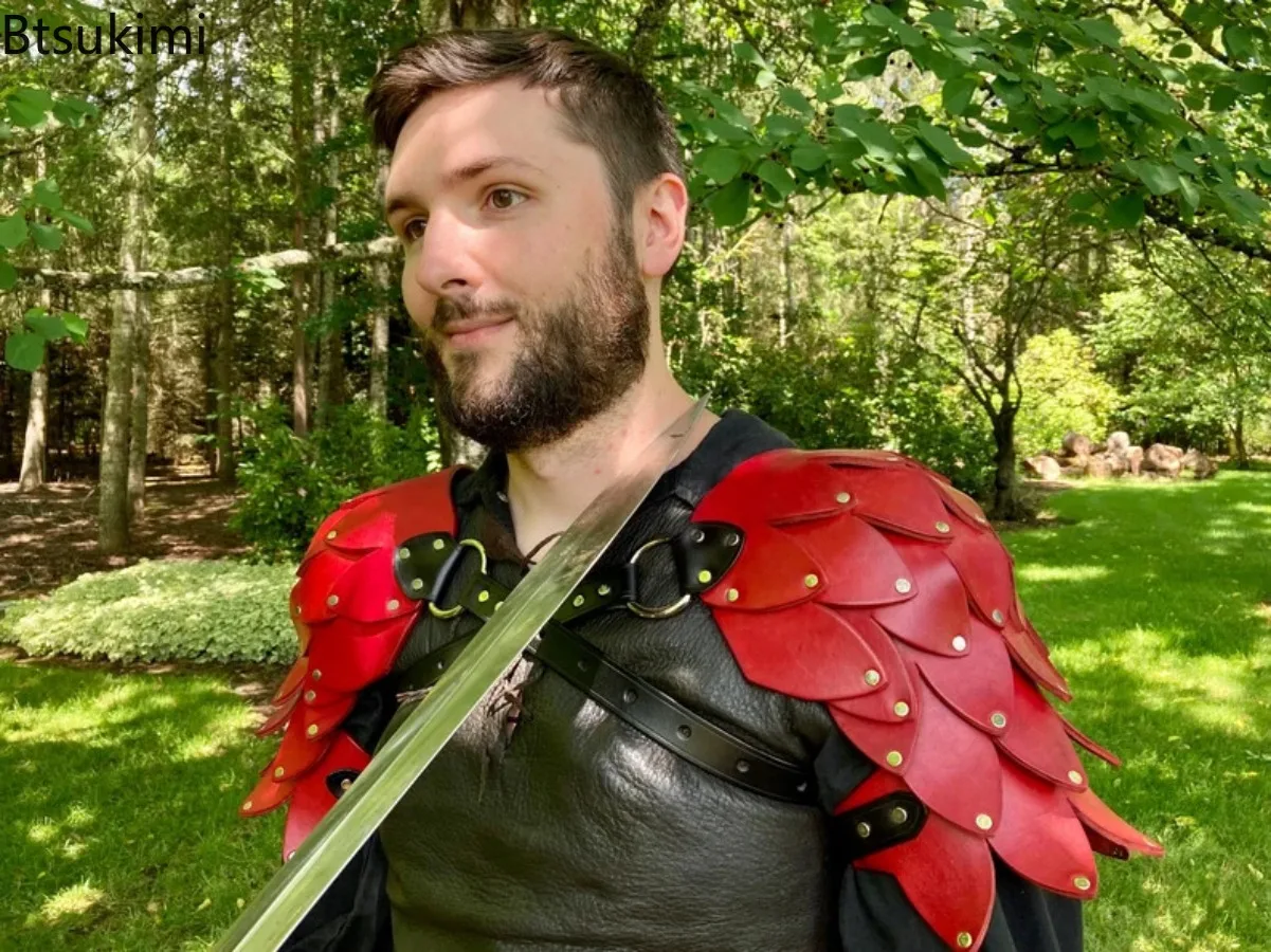 

Medieval Viking Costume Accessories Vintage Steampunk Warrior Knight Leather Adjustable Shoulder Armors Adult Larp Cosplay Props