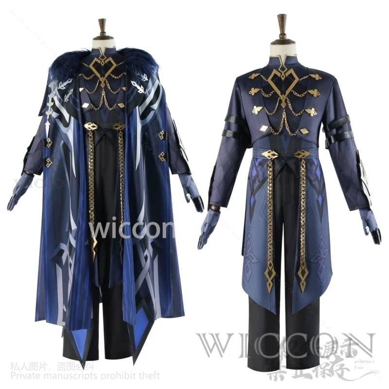 Ainme Game Genshin Impact New Costume Cosplay Capitano Fatui Uniform Cape Cos Wigs Props Shoes Halloween Xmas Full Set Roleplay