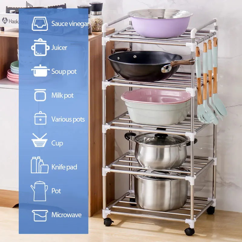 Multi-layer Kitchen Storage Holder Rack Stainless Steel Pot Kitchenware Pan Cover Shelf Room Corner Storage Rack Shelf Organizer