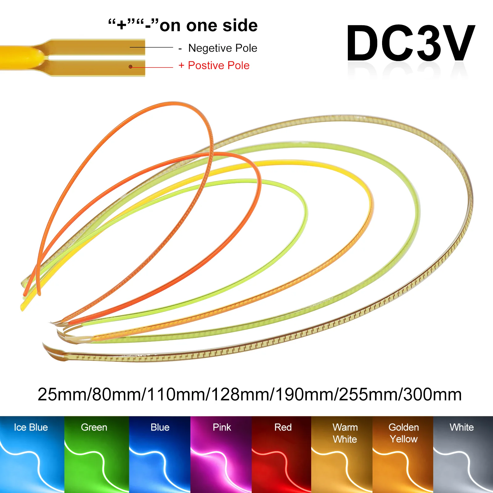3V Flexible COB LED Filament 25mm 80mm 110mm 128mm 190mm 255mm 300mm  Free Cut LED Diode DIY Edison Bulb Lamp Parts 8 Colors
