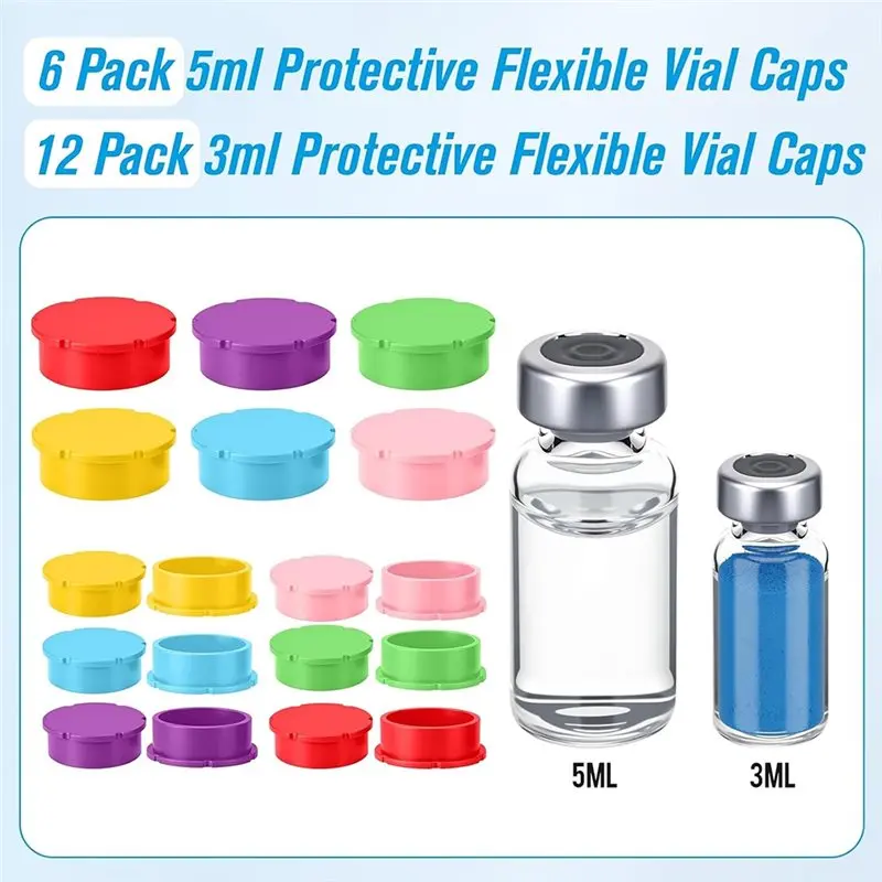 ABWZ-Vial Caps(18Pcs) For 3Ml& 5- 100Ml Bottles, Multi-Color Silicone Covers For Secure Storage
