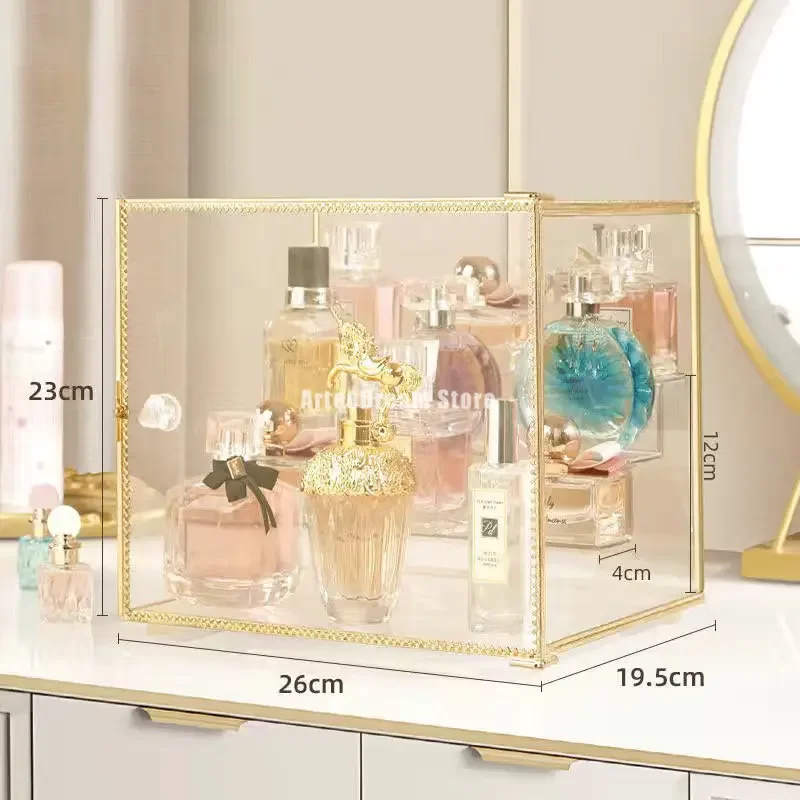 Royal Style Noble Glass Cosmetics Rack Perfume Storage Box MakeUp Display Stand Desktop Organizer Dressing Table Lipstick Holder