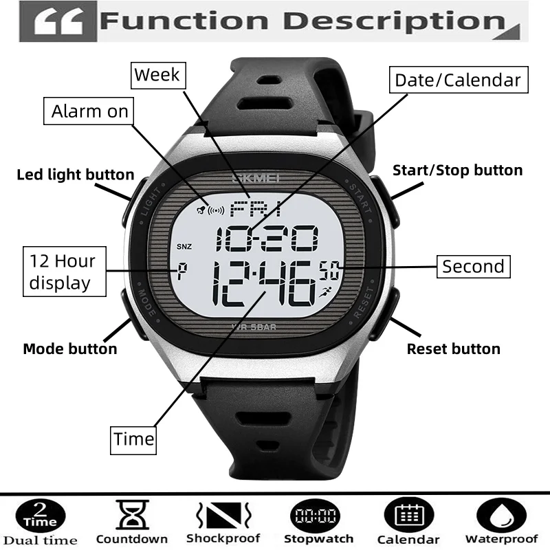 SKMEI 2189 Men Watch Digital LED Military Sport Wristwatch Top Brand Luxury Date Chrpnograph Waterproof Male Electronic Clock