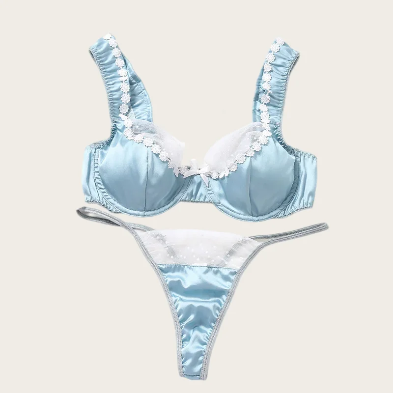 

Sexy Lingerie For Woman Luxury Satin Bra Set Lace Splicing Underwear Erotic Lingerie Beautiful Intimate Outfits Fancy Underwear