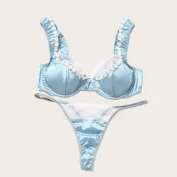 Sexy Lingerie For Woman Luxury Satin Bra Set Lace Splicing Underwear Erotic Lingerie Beautiful Intimate Outfits Fancy Underwear