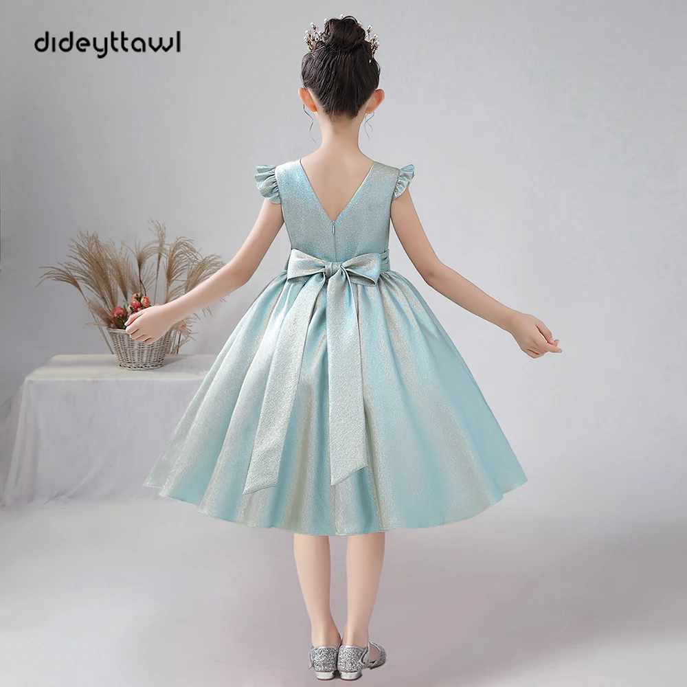 Dideyttawl Short Sparkly Satin Girl Dress Knee Length Junior Concert Birthday Party Pageant Gown Children wedding dress