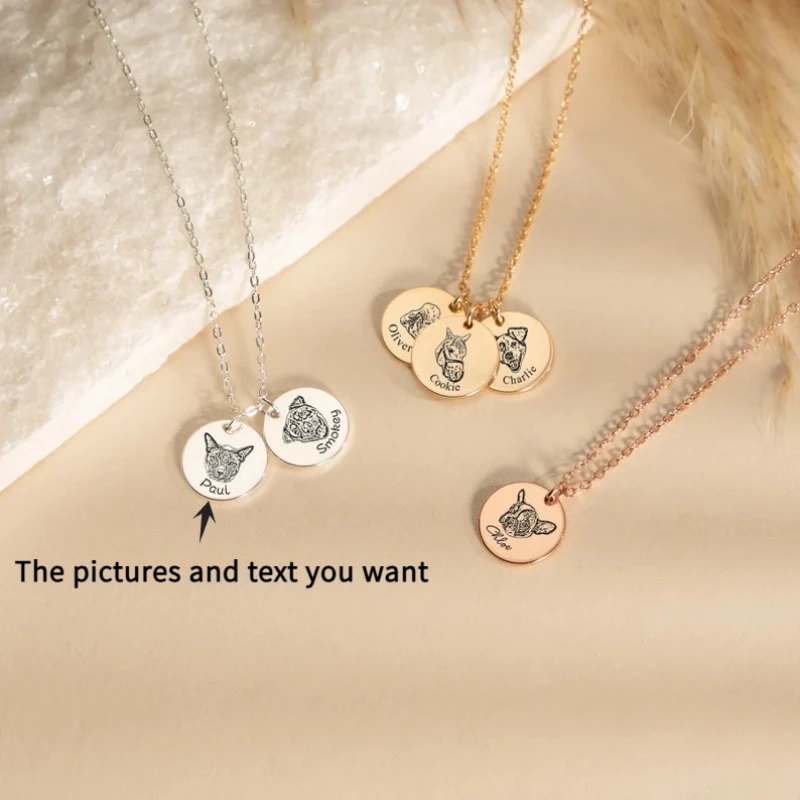 

Personalized Pet Portrait Necklace Custom Dog Photo Necklace Birthday Gift for Pet Lover Engraved Pet Portrait Jewelry Pet Gift