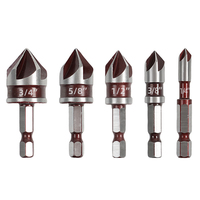 5Pcs Five Blade Chamfering Drill Bit Set Hex Handle Countersunk Head Drill For Deburring Tool