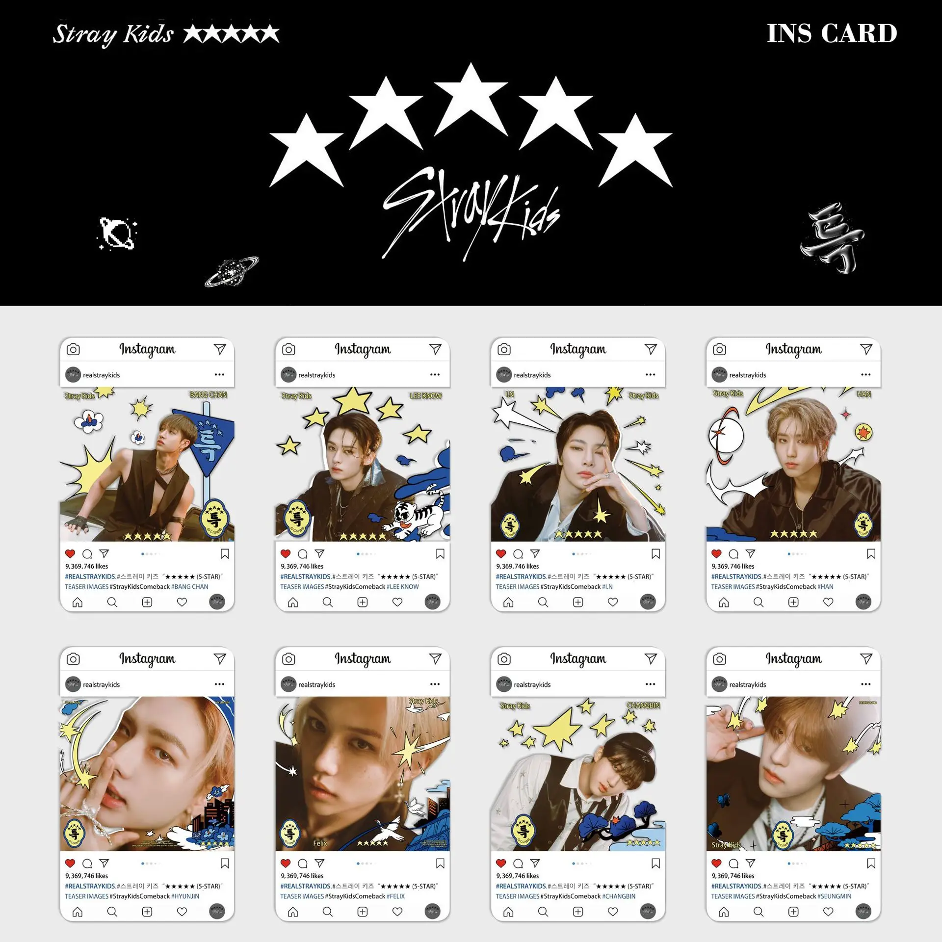 

8pcs Set Stray Kids Skzoo Album 5-STAR Cards Bang Chan Lee Felix Hyunjin Kpop Idol Transparent Cards For Fans Collection Gift