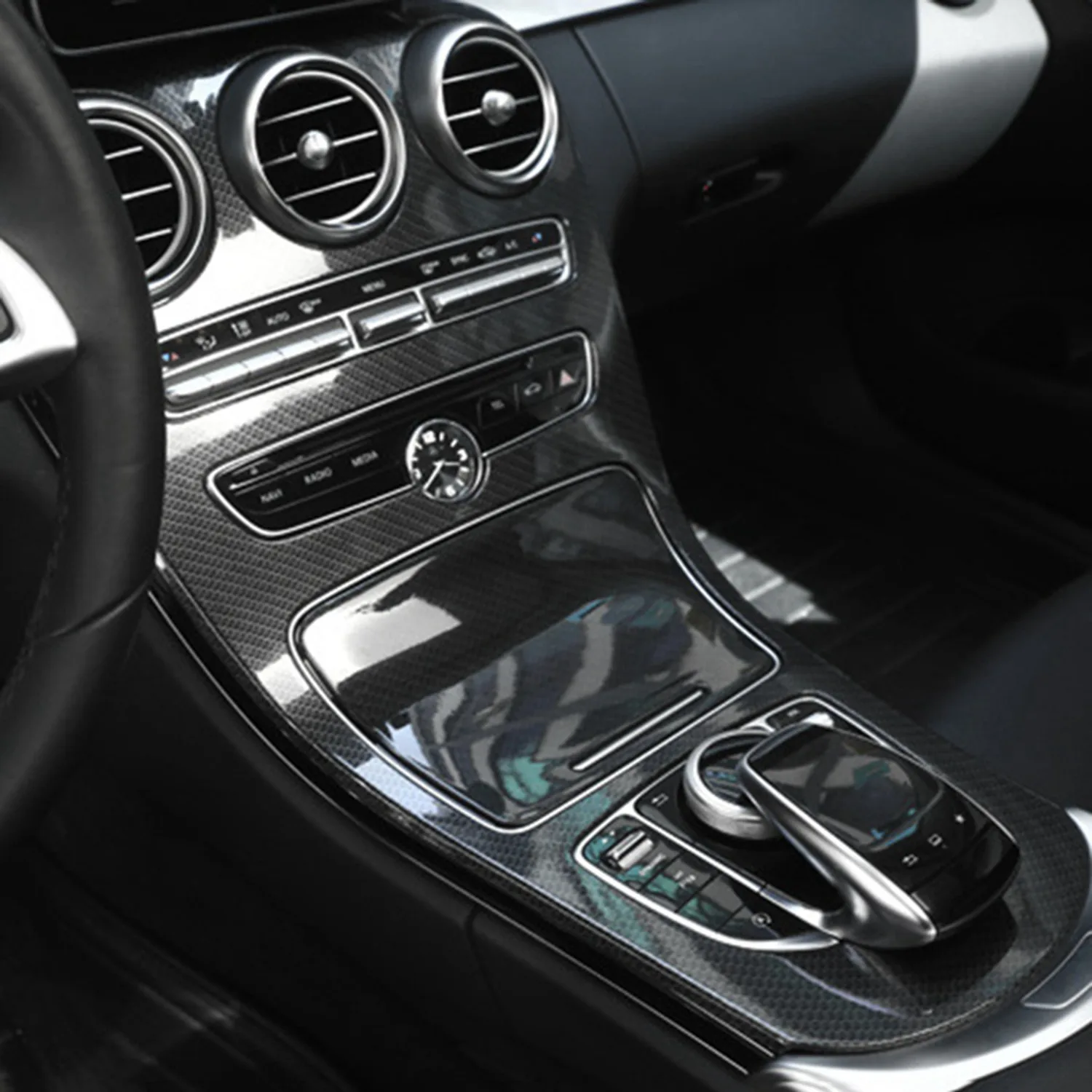 إطار حامل الكأس لمرسيدس بنز W205 C Class C180 C200 C300 GLC وملصق لوحة وحدة التحكم المركزية للسيارة (بدون ساعة)