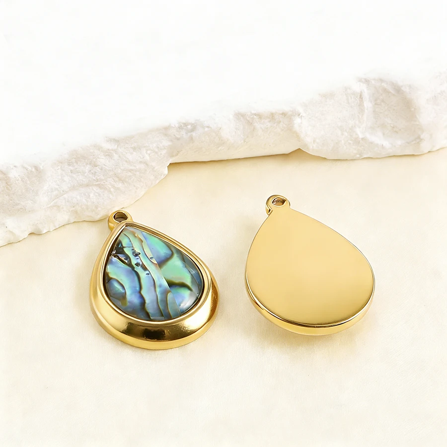 2 Stück echte natürliche Abalone-Muschel-Anhänger, großes Kreuz, Sonnenblume, rund, Edelstahl, Herzanhänger für Schmuckherstellung, Großhandel. – Detail 4
