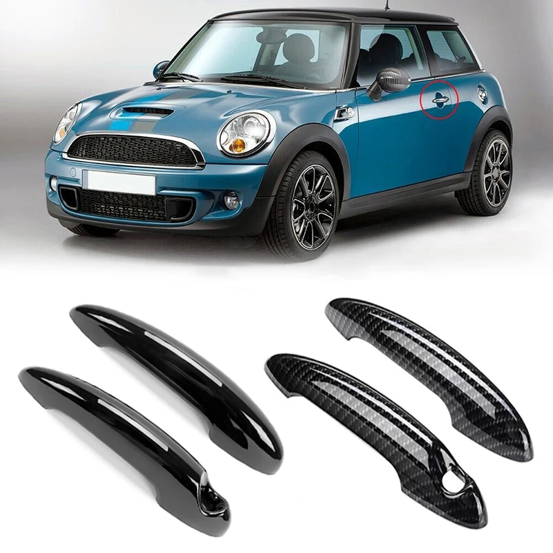 Glossy Black Carbon Fiber Look Car Exterior Door Handle Cover Sticker Trim For MINI Cooper S R50 R52 R53 R55 R56 R57 R58 R59 R61