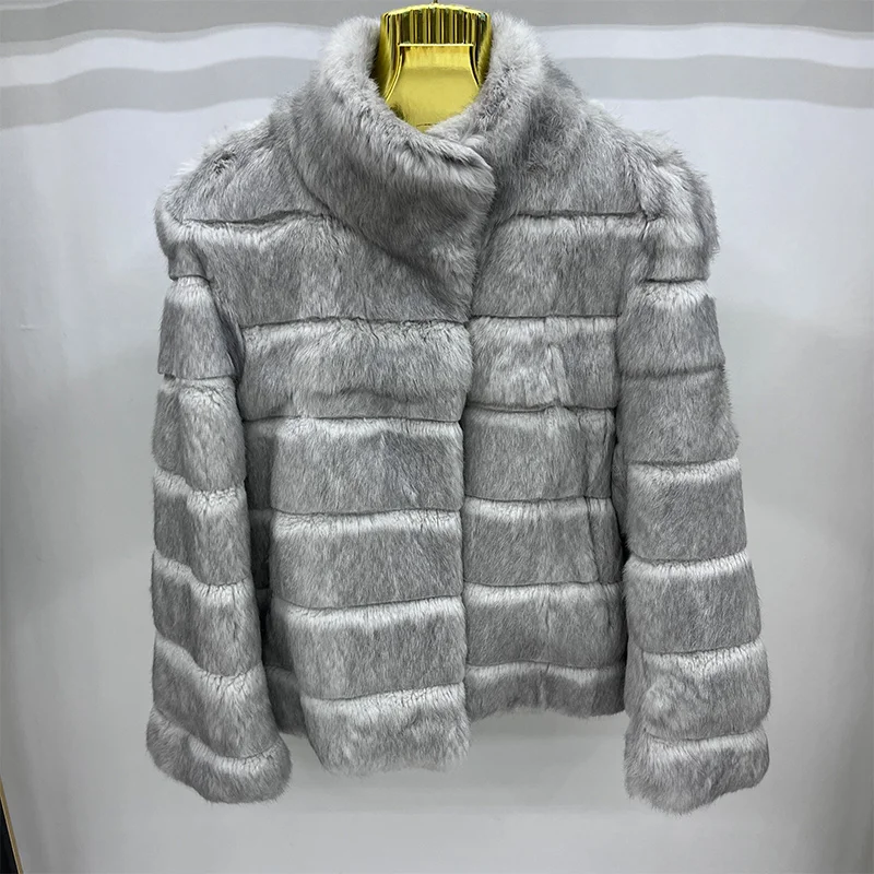 

2026 Fashion Whole Skin Real Rabbit Fur Coat Autumn Winter Short Jacket Thick Warm Elegant Female Women Outerwear