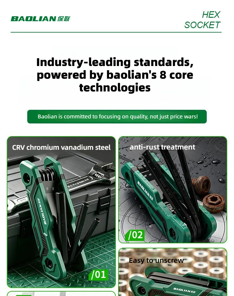 BAOLIAN 8-in-1 CR-V Metrischer Klappbarer Sechskantschlüssel-Satz Pflaumenblüten-Schraubendreher Geschwärzt und Rostfrei für Fahrradwartung – Detail 3