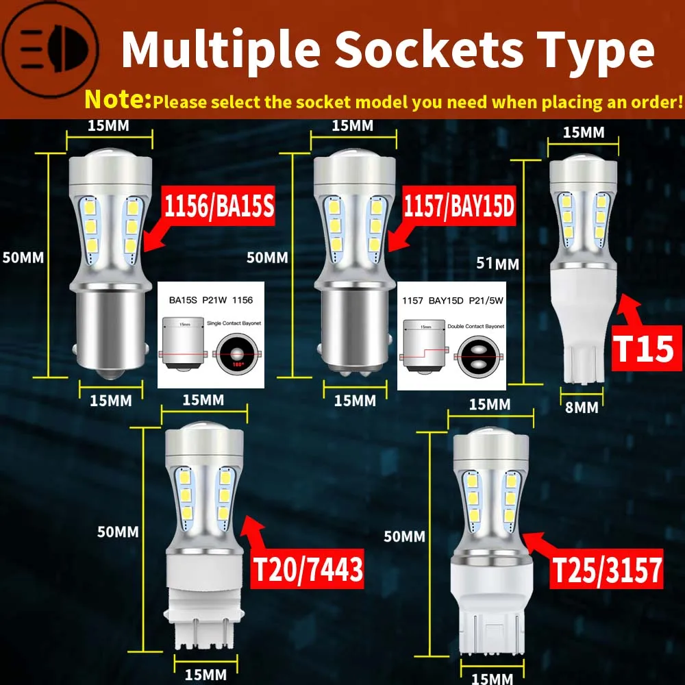 BA15S 1157 LED Bulb T15 T20 T25 For Ford Focus 2 3 Fusion Flex Fiesta Escape C-Max Edge F-150 Car Backup Reverse Light DRL White