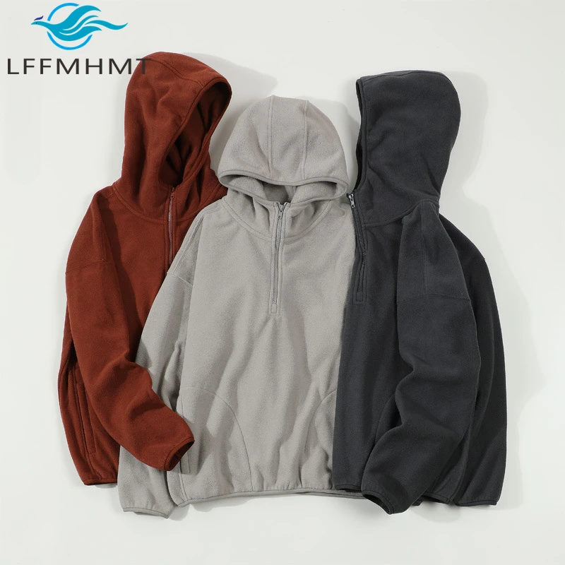 

Double-sided Polar Fleece Hoodie Sweatshirt for Men 300g/m² Heavyweight Thicken Warm Winter Coats Couple Style Outdoor Jackets