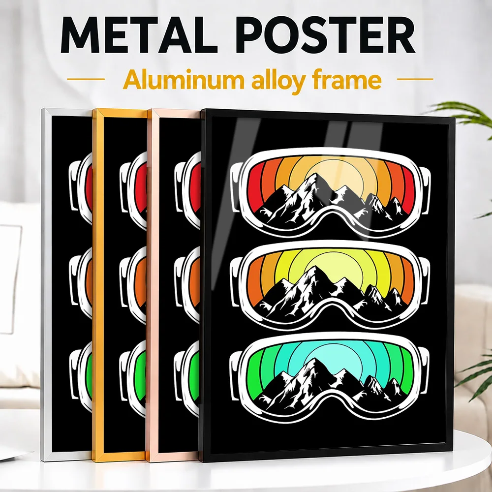 Ski Goggle Mountain Framed Metal Print Customized Photo Scenic Atmospheric Style Wall Art For Chalet Special Housewarming Gift